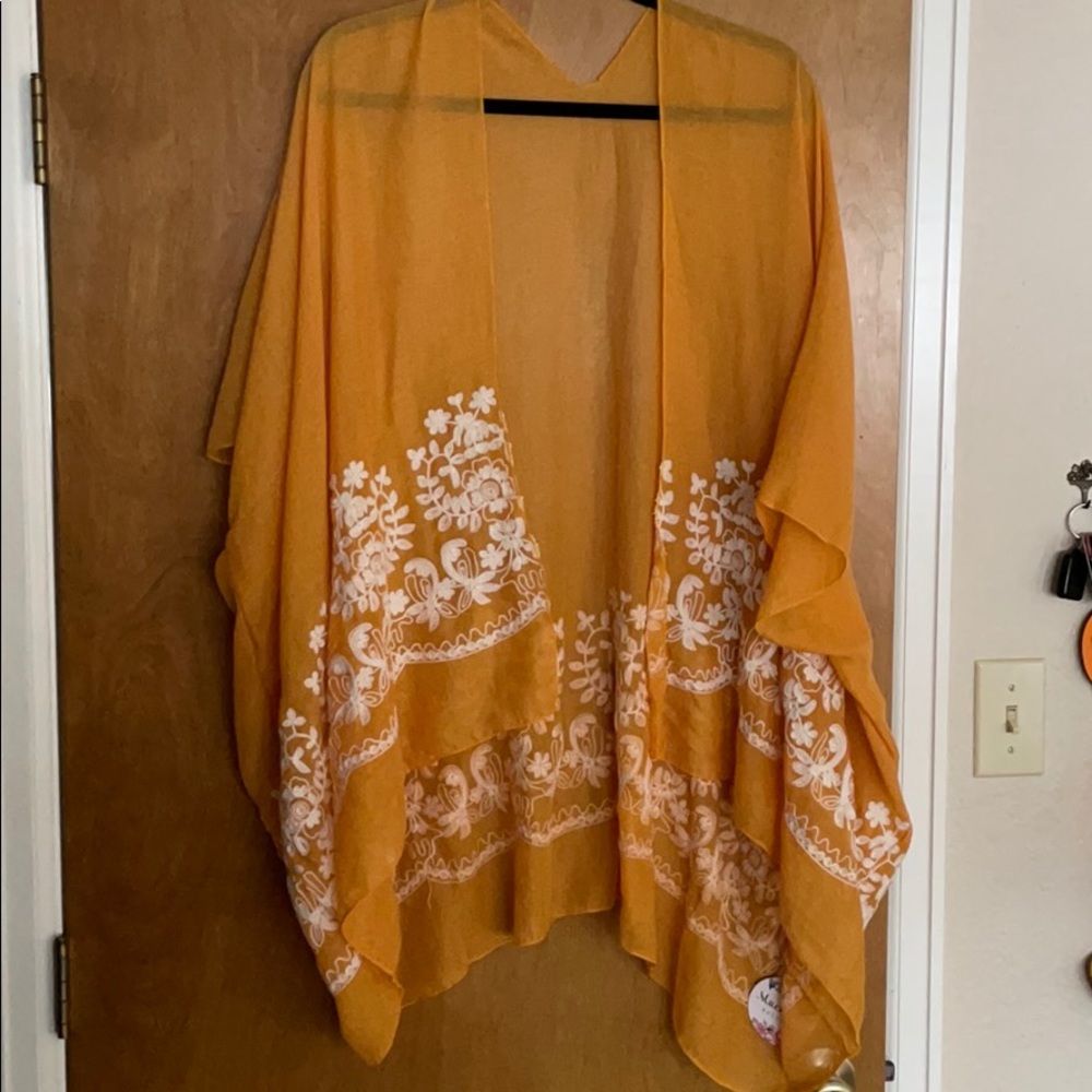 NWT Embroidered Kimono Mustard Yellow/Orange Much Ado Boutique